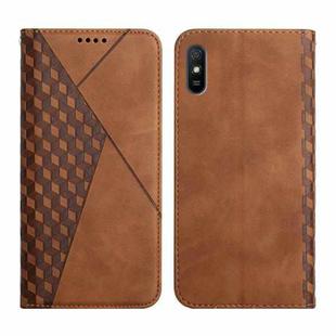For Xiaomi Redmi 9A Diamond Pattern Splicing Skin Feel Magnetic Horizontal Flip Leather Case with Card Slots & Holder & Wallet(Brown)