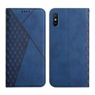 For Xiaomi Redmi 9A Diamond Pattern Splicing Skin Feel Magnetic Horizontal Flip Leather Case with Card Slots & Holder & Wallet(Blue)