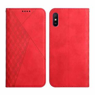 For Xiaomi Redmi 9A Diamond Pattern Splicing Skin Feel Magnetic Horizontal Flip Leather Case with Card Slots & Holder & Wallet(Red)