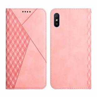 For Xiaomi Redmi 9A Diamond Pattern Splicing Skin Feel Magnetic Horizontal Flip Leather Case with Card Slots & Holder & Wallet(Rose Gold)