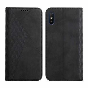 For Xiaomi Redmi 9A Diamond Pattern Splicing Skin Feel Magnetic Horizontal Flip Leather Case with Card Slots & Holder & Wallet(Black)