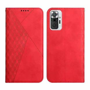 For Xiaomi Redmi Note 10 Pro Diamond Pattern Splicing Skin Feel Magnetic Horizontal Flip Leather Case with Card Slots & Holder & Wallet(Red)