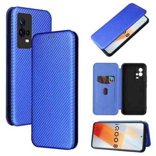 For vivo iQOO 8 Carbon Fiber Texture Horizontal Flip TPU + PC + PU Leather Case with Card Slot(Blue)