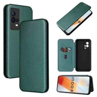For vivo iQOO 8 Carbon Fiber Texture Horizontal Flip TPU + PC + PU Leather Case with Card Slot(Green)