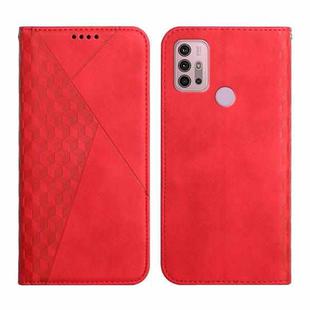 For Motorola Moto G30 / G10 Diamond Pattern Splicing Skin Feel Magnetic Horizontal Flip Leather Case with Card Slots & Holder & Wallet(Red)