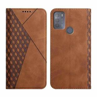 For Motorola Moto G50 Diamond Pattern Splicing Skin Feel Magnetic Horizontal Flip Leather Case with Card Slots & Holder & Wallet(Brown)