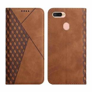 For OPPO A7 / A5s / A12 Diamond Pattern Splicing Skin Feel Magnetic Horizontal Flip Leather Case with Card Slots & Holder & Wallet(Brown)