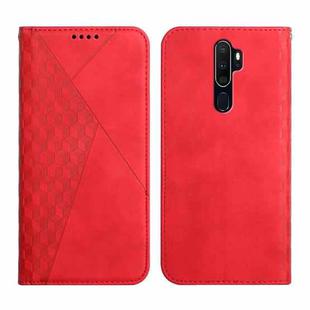 For OPPO A9 2020 Diamond Pattern Splicing Skin Feel Magnetic Horizontal Flip Leather Case with Card Slots & Holder & Wallet(Red)