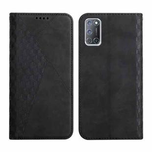 For OPPO A52 / A72 / A92 Diamond Pattern Splicing Skin Feel Magnetic Horizontal Flip Leather Case with Card Slots & Holder & Wallet(Black)