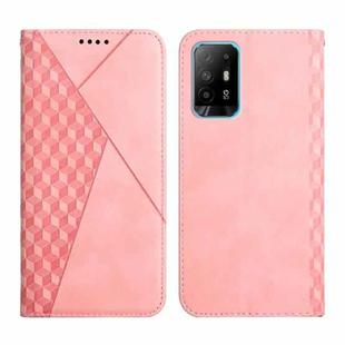For OPPO A94 5G / F19 Pro+ 5G Diamond Pattern Splicing Skin Feel Magnetic Horizontal Flip Leather Case with Card Slots & Holder & Wallet(Rose Gold)