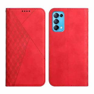 For OPPO Reno5 5G Diamond Pattern Splicing Skin Feel Magnetic Horizontal Flip Leather Case with Card Slots & Holder & Wallet(Red)