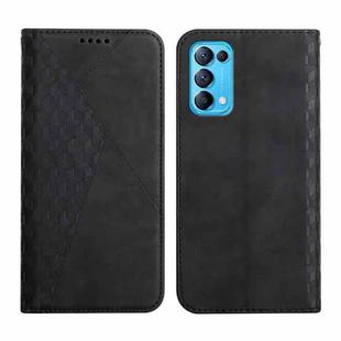 For OPPO Reno5 5G Diamond Pattern Splicing Skin Feel Magnetic Horizontal Flip Leather Case with Card Slots & Holder & Wallet(Black)