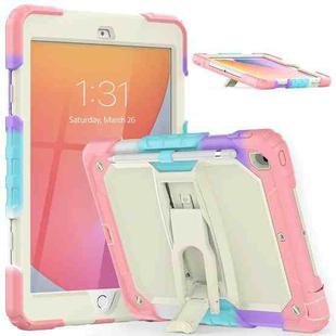 For iPad 10.2 2021 / 2020 / 2019 Shockproof Colorful Silica Gel + PC Protective Case with Holder & Shoulder Strap(Colorful Pink)