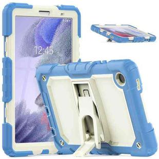 Shockproof Colorful Silica Gel + PC Protective Case with Holder & Shoulder Strap For Samsung Galaxy A7 Lite T220 / T225(Cyan Blue)