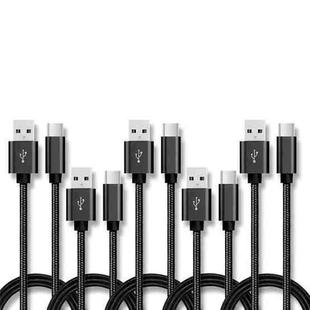 5 PCS USB to USB-C / Type-C Nylon Braided Charging Data Transmission Cable, Cable Length:1m(Black)