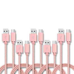 5 PCS USB to USB-C / Type-C Nylon Braided Charging Data Transmission Cable, Cable Length:1m(Pink)