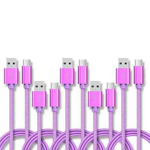 5 PCS USB to USB-C / Type-C Nylon Braided Charging Data Transmission Cable, Cable Length:1m(Purple)
