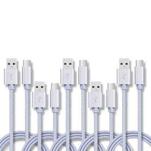 5 PCS USB to USB-C / Type-C Nylon Braided Charging Data Transmission Cable, Cable Length:1m(Silver)