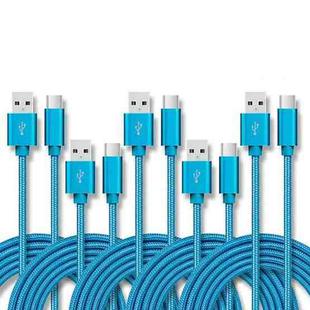 5 PCS USB to USB-C / Type-C Nylon Braided Charging Data Transmission Cable, Cable Length:2m(Blue)