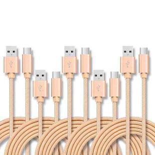 5 PCS USB to USB-C / Type-C Nylon Braided Charging Data Transmission Cable, Cable Length:2m(Gold)