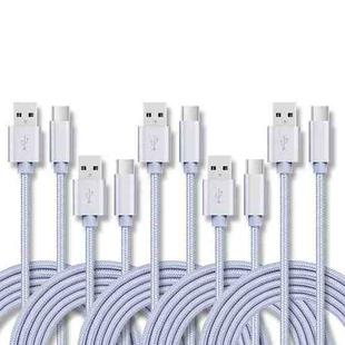 5 PCS USB to USB-C / Type-C Nylon Braided Charging Data Transmission Cable, Cable Length:2m(Silver)