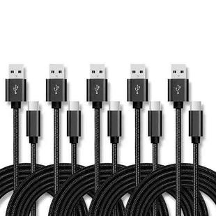 5 PCS USB to USB-C / Type-C Nylon Braided Charging Data Transmission Cable, Cable Length:3m(Black)