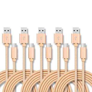 5 PCS USB to USB-C / Type-C Nylon Braided Charging Data Transmission Cable, Cable Length:3m(Gold)