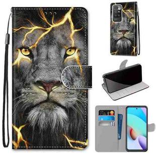 For Xiaomi Redmi 10 Coloured Drawing Cross Texture Horizontal Flip PU Leather Case with Holder & Card Slots & Wallet & Lanyard(Fission Lion)