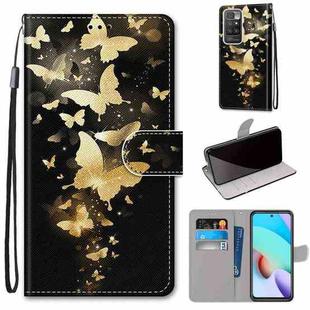 For Xiaomi Redmi 10 Coloured Drawing Cross Texture Horizontal Flip PU Leather Case with Holder & Card Slots & Wallet & Lanyard(Golden Butterfly Group)