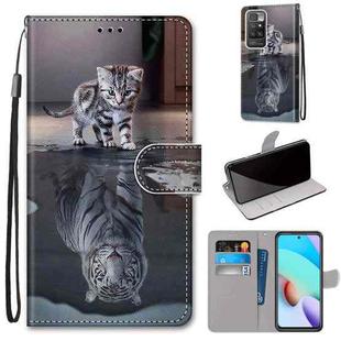 For Xiaomi Redmi 10 Coloured Drawing Cross Texture Horizontal Flip PU Leather Case with Holder & Card Slots & Wallet & Lanyard(Cat Becomes Tiger)