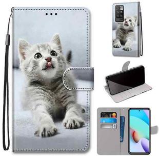 For Xiaomi Redmi 10 Coloured Drawing Cross Texture Horizontal Flip PU Leather Case with Holder & Card Slots & Wallet & Lanyard(Small Gray Cat)