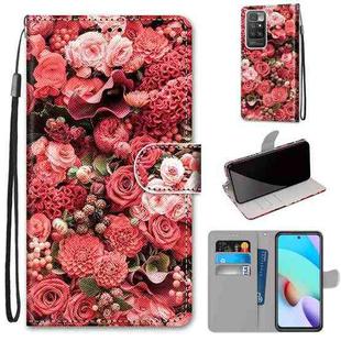 For Xiaomi Redmi 10 Coloured Drawing Cross Texture Horizontal Flip PU Leather Case with Holder & Card Slots & Wallet & Lanyard(Pink Rose Garden)