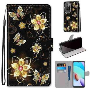 For Xiaomi Redmi 10 Coloured Drawing Cross Texture Horizontal Flip PU Leather Case with Holder & Card Slots & Wallet & Lanyard(Gold Diamond Butterfly)