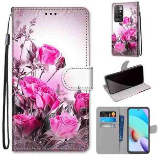 For Xiaomi Redmi 10 Coloured Drawing Cross Texture Horizontal Flip PU Leather Case with Holder & Card Slots & Wallet & Lanyard(Wild Rose)