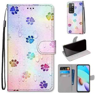 For Xiaomi Redmi 10 Coloured Drawing Cross Texture Horizontal Flip PU Leather Case with Holder & Card Slots & Wallet & Lanyard(Footprint Water Drops)