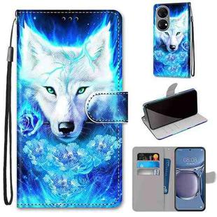 For Huawei P50 Coloured Drawing Cross Texture Horizontal Flip PU Leather Case with Holder & Card Slots & Wallet & Lanyard(Dick Rose Wolf)