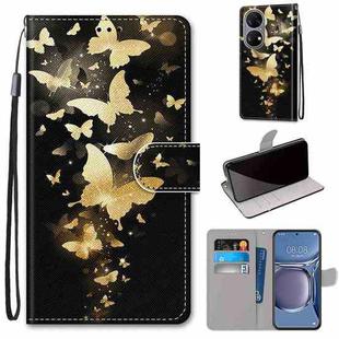 For Huawei P50 Coloured Drawing Cross Texture Horizontal Flip PU Leather Case with Holder & Card Slots & Wallet & Lanyard(Golden Butterfly Group)