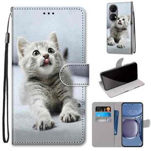 For Huawei P50 Coloured Drawing Cross Texture Horizontal Flip PU Leather Case with Holder & Card Slots & Wallet & Lanyard(Small Gray Cat)