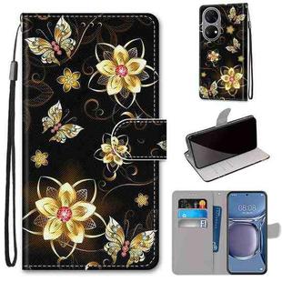 For Huawei P50 Coloured Drawing Cross Texture Horizontal Flip PU Leather Case with Holder & Card Slots & Wallet & Lanyard(Gold Diamond Butterfly)