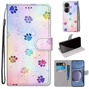 For Huawei P50 Coloured Drawing Cross Texture Horizontal Flip PU Leather Case with Holder & Card Slots & Wallet & Lanyard(Footprint Water Drops)