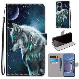 For Huawei P50 Coloured Drawing Cross Texture Horizontal Flip PU Leather Case with Holder & Card Slots & Wallet & Lanyard(Pensive Wolf)