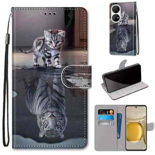 For Huawei P50 Pro Coloured Drawing Cross Texture Horizontal Flip PU Leather Case with Holder & Card Slots & Wallet & Lanyard(Cat Becomes Tiger)