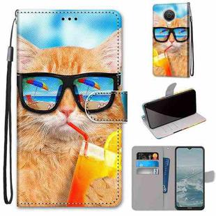 For Nokia 6.3 / G20 / G10 Coloured Drawing Cross Texture Horizontal Flip PU Leather Case with Holder & Card Slots & Wallet & Lanyard(Cat Drinking Soda)