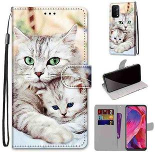 For OPPO A93 5G / A93s 5G / A54 5G / A74 5G Coloured Drawing Cross Texture Horizontal Flip PU Leather Case with Holder & Card Slots & Wallet & Lanyard(Big Cat Holding Kitten)