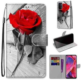 For OPPO A93 5G / A93s 5G / A54 5G / A74 5G Coloured Drawing Cross Texture Horizontal Flip PU Leather Case with Holder & Card Slots & Wallet & Lanyard(Wood Red Rose)