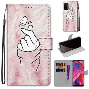 For OPPO A93 5G / A93s 5G / A54 5G / A74 5G Coloured Drawing Cross Texture Horizontal Flip PU Leather Case with Holder & Card Slots & Wallet & Lanyard(Pink Hands Heart)
