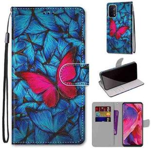 For OPPO A93 5G / A93s 5G / A54 5G / A74 5G Coloured Drawing Cross Texture Horizontal Flip PU Leather Case with Holder & Card Slots & Wallet & Lanyard(Blue Red Butterfly)