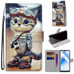 For OPPO A54 4G / A16 4G / A53s 5G / A55 5G Coloured Drawing Cross Texture Horizontal Flip PU Leather Case with Holder & Card Slots & Wallet & Lanyard(Leather Shoes Cat)