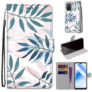 For OPPO A54 4G / A16 4G / A53s 5G / A55 5G Coloured Drawing Cross Texture Horizontal Flip PU Leather Case with Holder & Card Slots & Wallet & Lanyard(Pink Green Leaf)