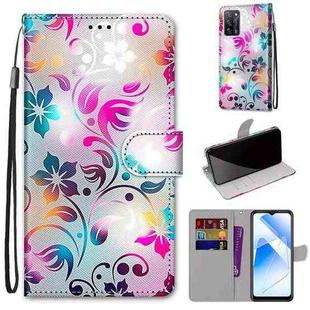 For OPPO A54 4G / A16 4G / A53s 5G / A55 5G Coloured Drawing Cross Texture Horizontal Flip PU Leather Case with Holder & Card Slots & Wallet & Lanyard(Gradient Colorful Flower)